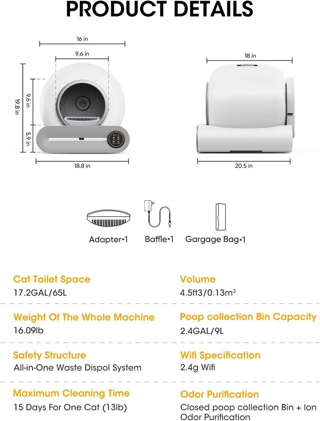 Premium 65L Zelfreinigende Kattenbak – Slim, Stil & Volledig Gesloten Katten Toilet