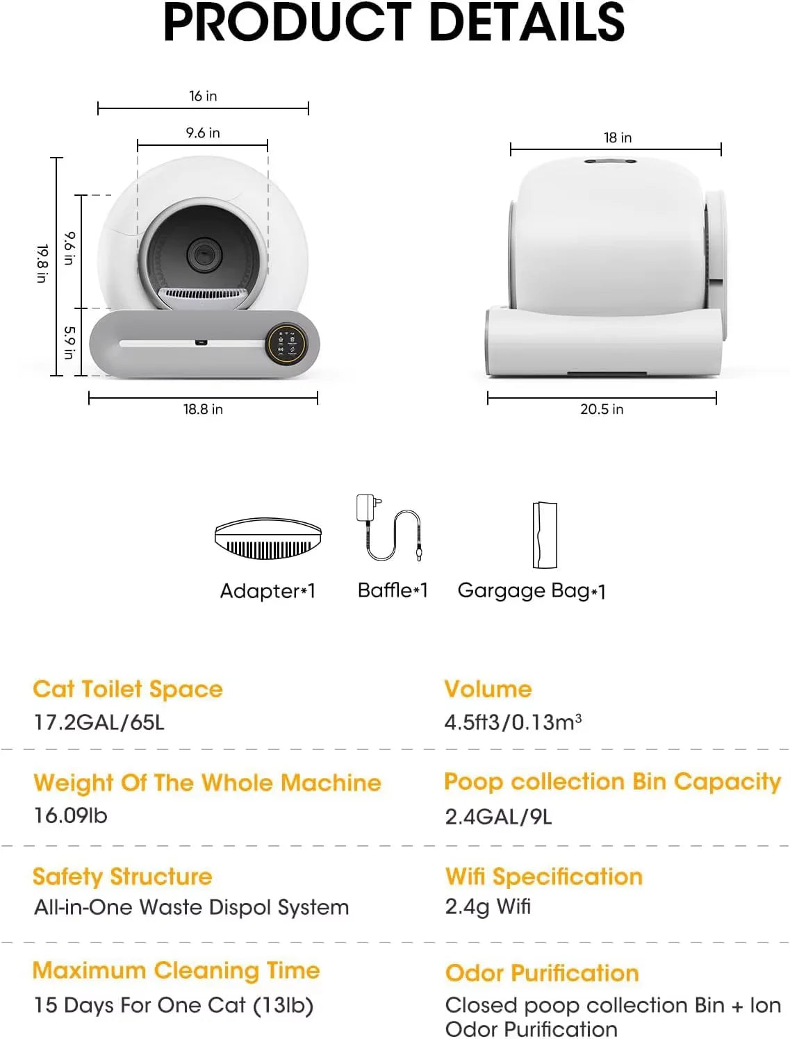 Premium 65L Zelfreinigende Kattenbak – Slim, Stil & Volledig Gesloten Katten Toilet