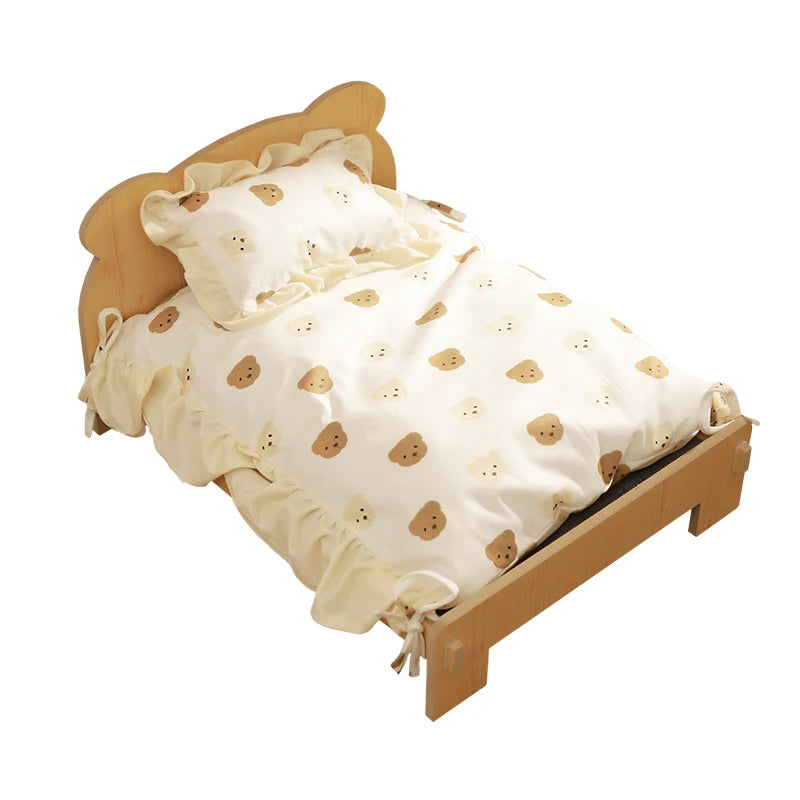 Houten Katten- en Hondenbed – Indoor Pet Bed met Teddybeer-Patroon, Comfortabel & Duurzaam
