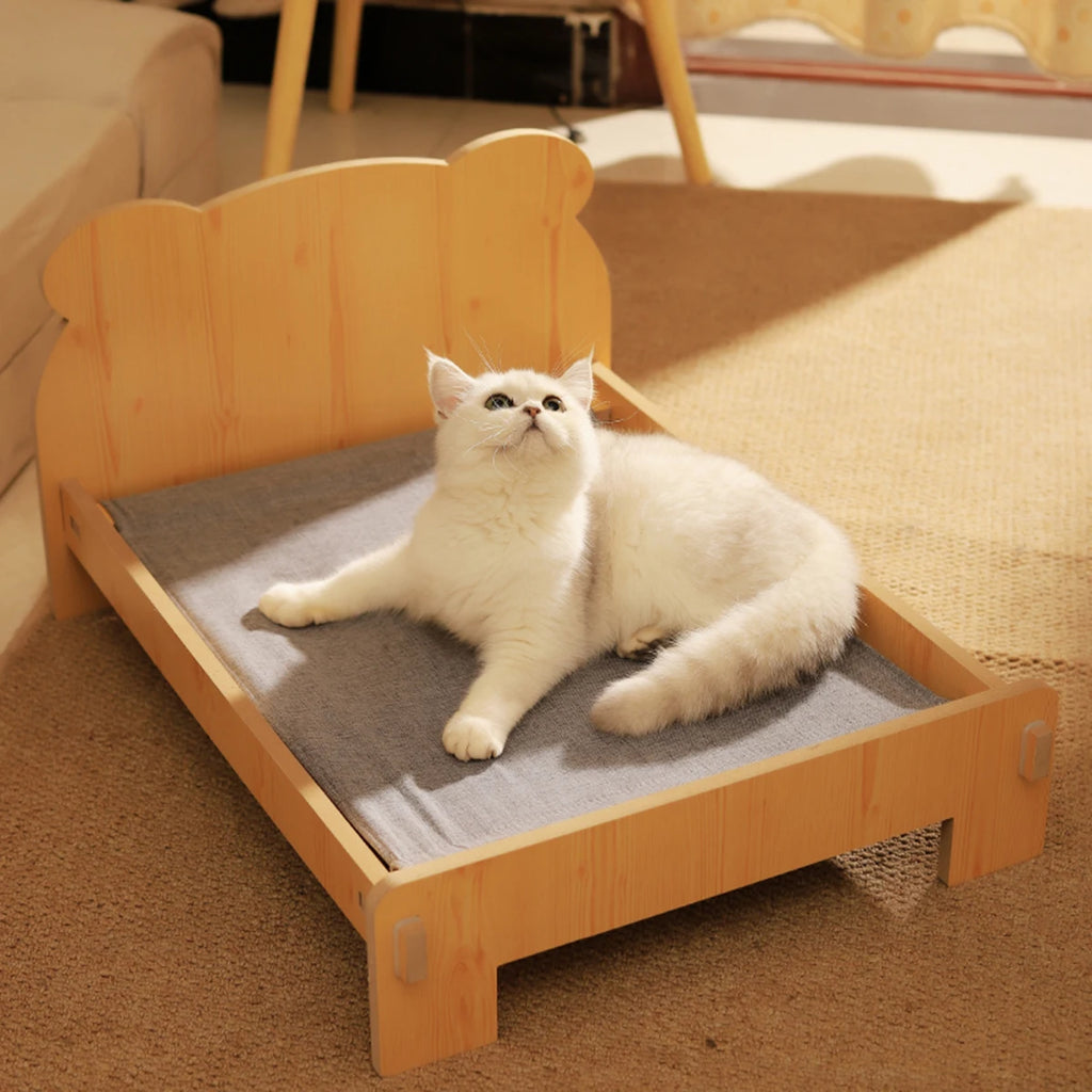 Houten Katten- en Hondenbed – Indoor Pet Bed met Teddybeer-Patroon, Comfortabel & Duurzaam