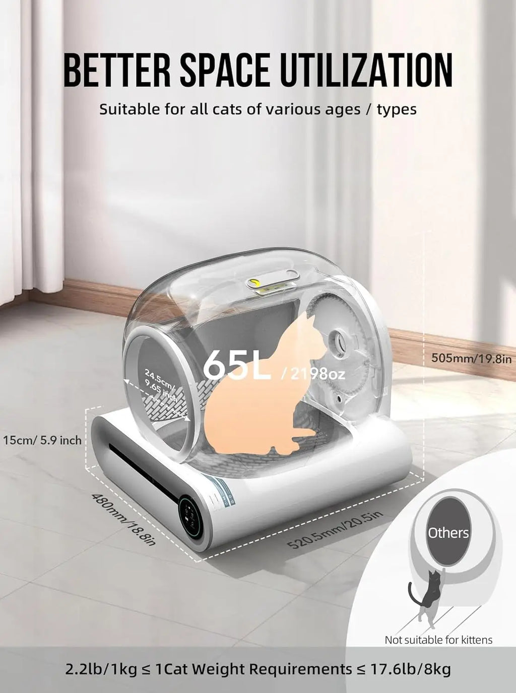 Premium 65L Zelfreinigende Kattenbak – Slim, Stil & Volledig Gesloten Katten Toilet