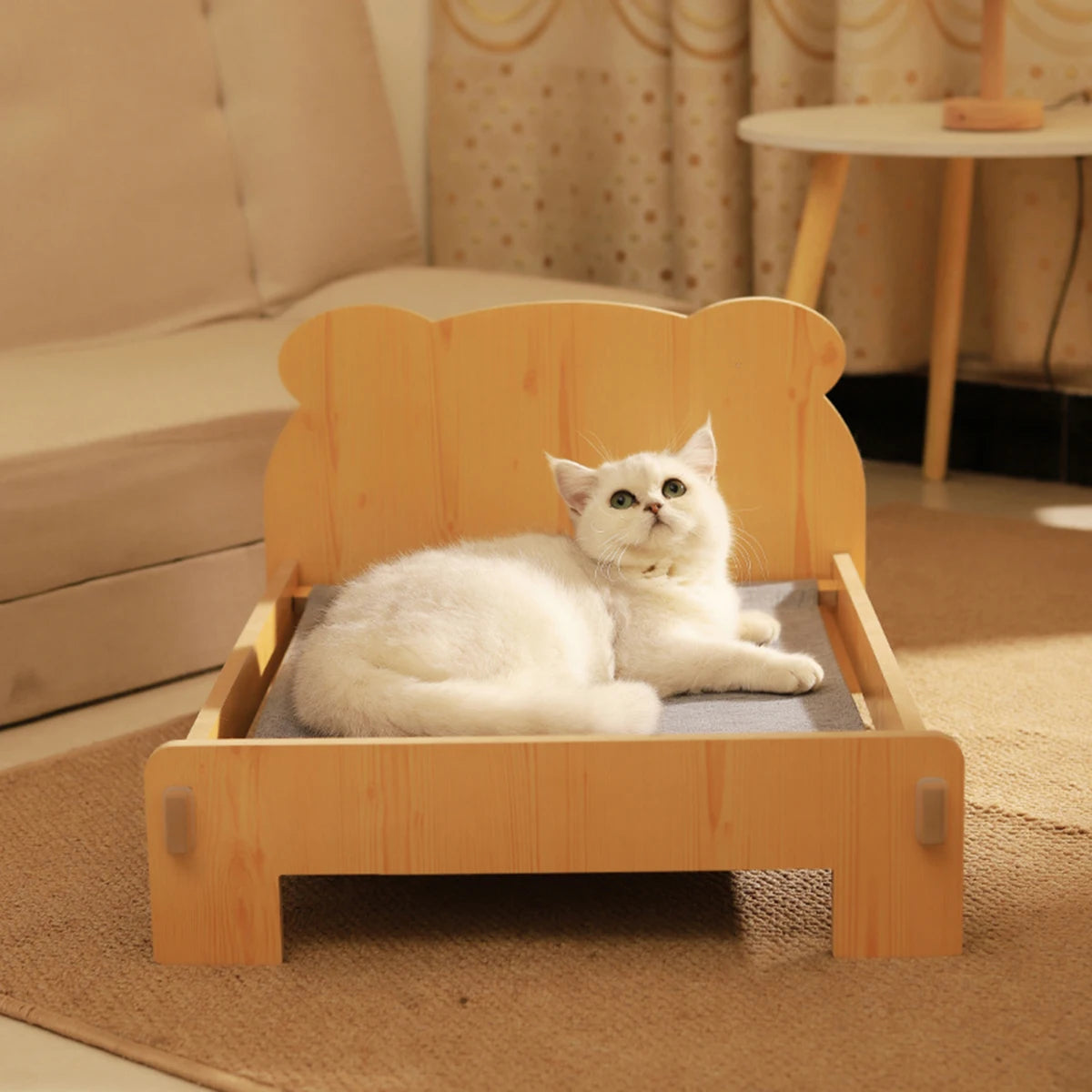 Houten Katten- en Hondenbed – Indoor Pet Bed met Teddybeer-Patroon, Comfortabel & Duurzaam