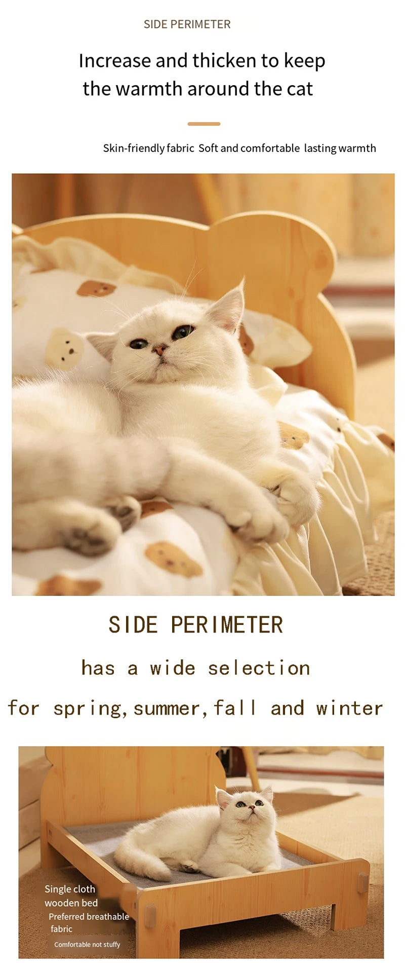 Houten Katten- en Hondenbed – Indoor Pet Bed met Teddybeer-Patroon, Comfortabel & Duurzaam