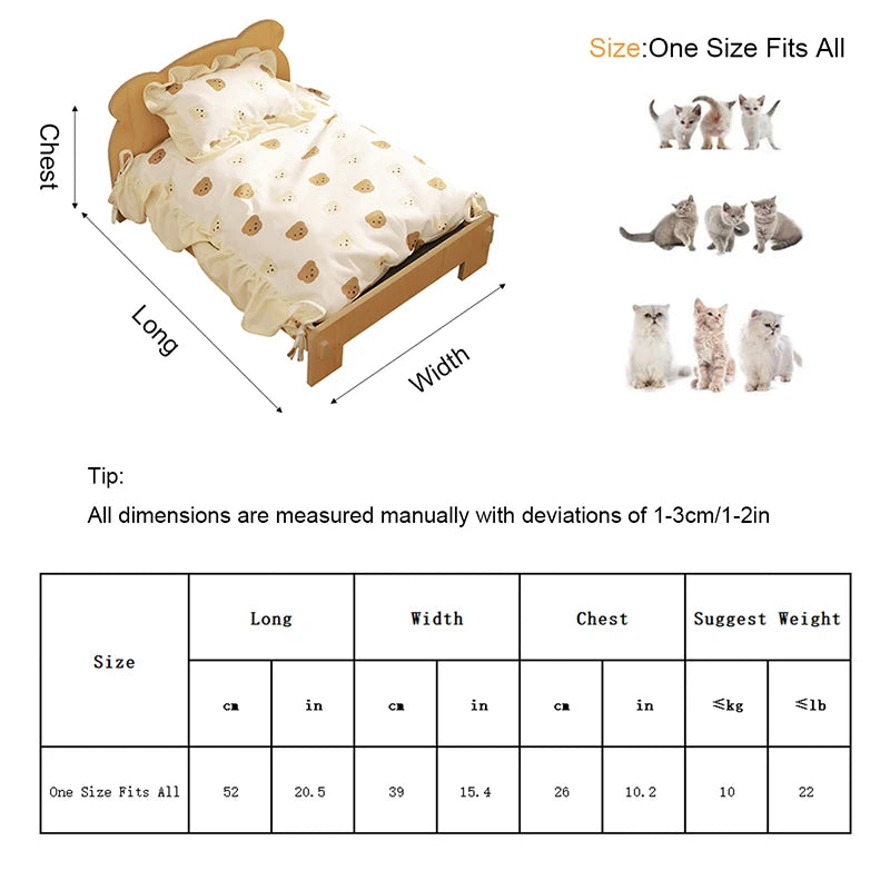 Houten Katten- en Hondenbed – Indoor Pet Bed met Teddybeer-Patroon, Comfortabel & Duurzaam