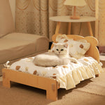Houten Katten- en Hondenbed – Indoor Pet Bed met Teddybeer-Patroon, Comfortabel & Duurzaam
