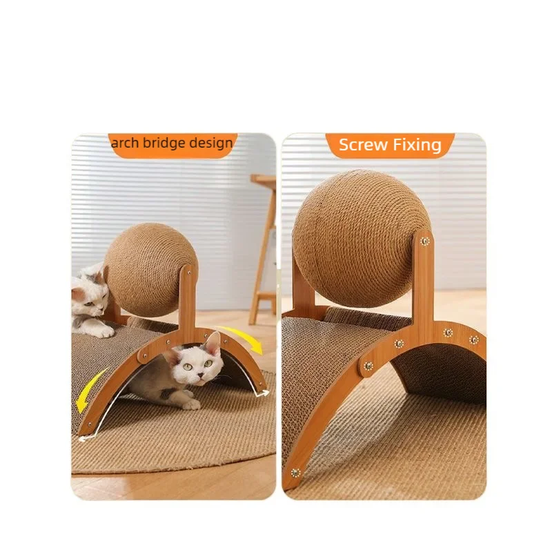 2-in-1 Houten Krabmeubel voor Katten – Sisal Krabbal & Krabplank, Duurzaam, Natuurlijk Hout